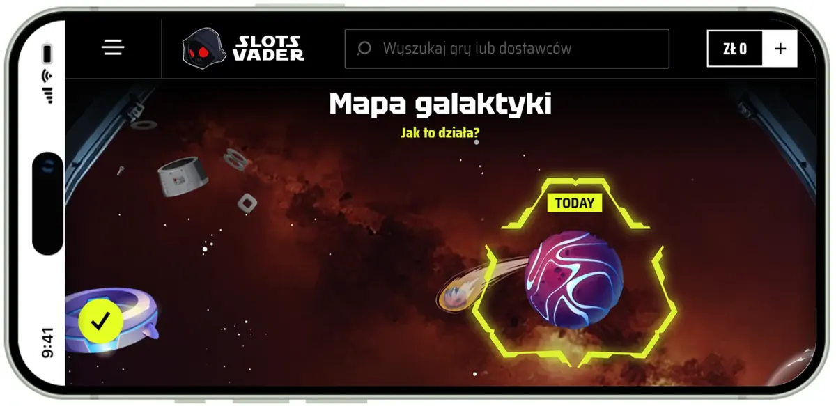 Mapa Galaktyki w kasynie SlotsVader na ekranie telefonu